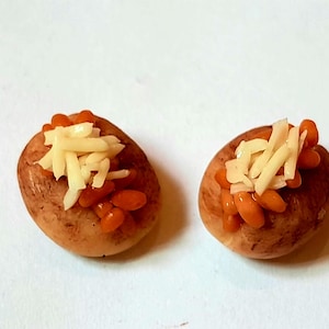 100 Puppenhaus Miniatur Ofenkartoffeln: Ton Lebensmittel mit Bohnen Käse Handarbeit