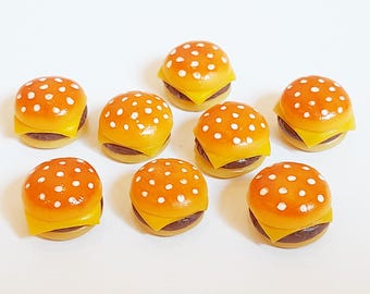20 Dollhouse Miniature Cheeseburgers * Doll Mini Food Burger Hamburger Set Handmade Clay