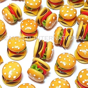 50 Dollhouse Miniature Cheeseburgers * Doll Mini Food Burger Hamburger Set Wholesale Handmade Clay