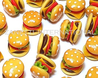 50 Dollhouse Miniature Cheeseburgers * Doll Mini Food Burger Hamburger Set Wholesale Handmade Clay