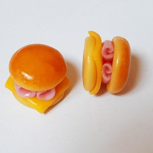 Miniature Ham and Cheese Burgers: Dollhouse Food, Handmade Clay (10-pcs.)