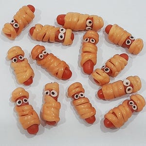 10 Puppenhaus Miniatur Mumie Wurst Brötchen * Puppe Mini Essen Bäckerei Gebäck Halloween Fleisch