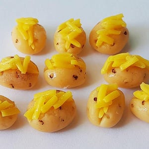 10 Dollhouse Miniature Jacket Potatoes * Doll Mini Food Baked Potato Meal Cheese Handmade Clay