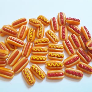 100 Mixed Dollhouse Miniature Hot Dogs with Ketchup & Mustard * Doll Mini Food Savory Bakery Wholesale Lot Polymer Clay