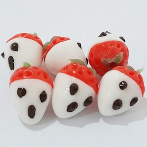10 Puppenhaus Miniatur Erdbeeren mit Schokoladenüberzug * Puppe Mini Essen Erdbeere Obst Halloween handgemachte Ton