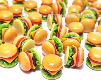 50 Dollhouse Miniature Cheeseburgers * Doll Mini Food Burger Handmade Clay Wholesale