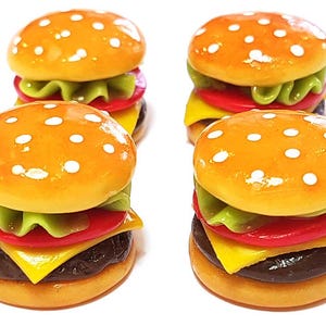 4-pcs. Miniature Cheeseburgers Barbie Food * Doll Mini 2cm. Burger Hamburger Clay Handmade