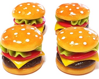4-pcs. Miniature Cheeseburgers Barbie Food * Doll Mini 2cm. Burger Hamburger Clay Handmade