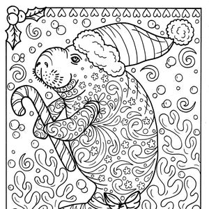 Manatee Christmas Coloring page Instant Download Adult Coloring pages Sea Life