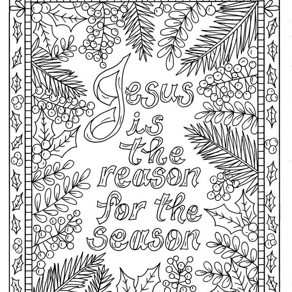 5 Christian Coloring Pages for Christmas Color Book Digital Adult Scripture/digital/digi stamp/church