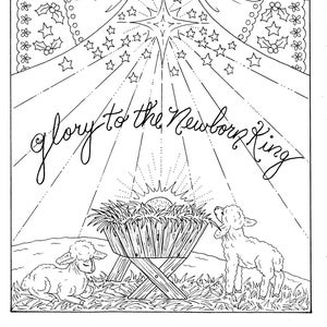 Christmas Christian Coloring Page, Holidays Coloring, Adult Scriptures. Hand-drawn Art