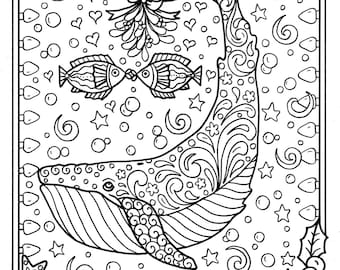 Whale Christmas Coloring Page Adult Coloring sea life beach coloring book
