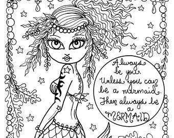 Be a Mermiad Instant Downlod Print Coloring page Adult coloring fantasy