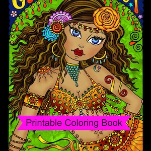 Digital Coloring Book Gypsy Dancer, Belly dancers, Gypsies, hippie, Digi, dance, Adult coloring book, Instant download image 2