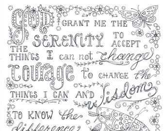 serenity prayer coloring page digital download coloring etsy