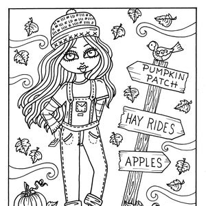 7 PAGES FALL Girls Digital Coloring pages digi, color page, instant download, printable, color book, halloween image 1