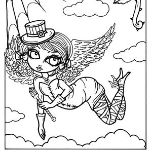 5 Pages Gothic Angels Digital Downloads Coloring Pages, Gothic, Angel, digi stamps, digi stamping, cardmaking, crafting, clip art image 1