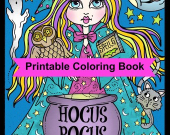 Hocus Pocus Witches Printable Coloring Pages For Adults Halloween Fun Witch Whimsical Book