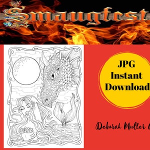 SMAUGFEST 2022 Mermaid and Dragon. For the SMAUGFEST on FB at Monarch Coloring Events. On sale for the month of August.