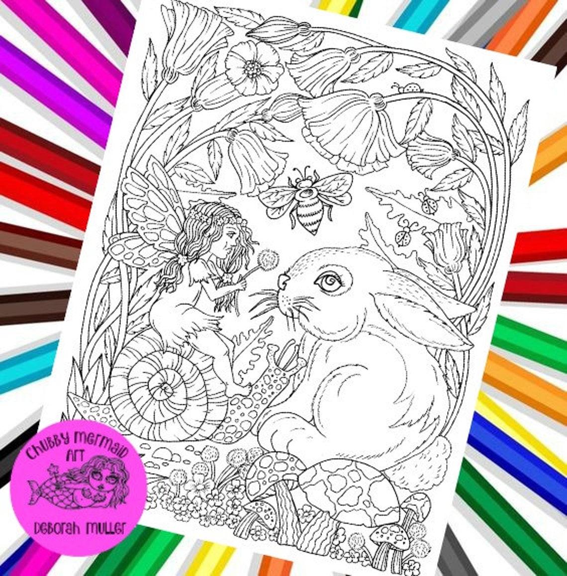 Fairy and Bunny Instant Download Coloring Printable Page - Etsy