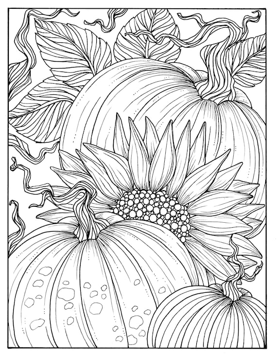 Fall Colouring Sheets, Digital Download, Autumn Coloring Pages for Kids  or Adults, Set of 8 Sheets