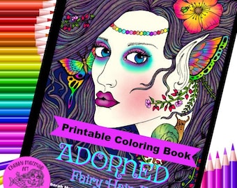Fairy Hair II ADORNED Digital Coloring Book Fairies, jewels, flowers and fun