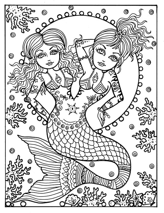 Download Instant Download Mermaids Coloring Page Adult Coloring Books Etsy