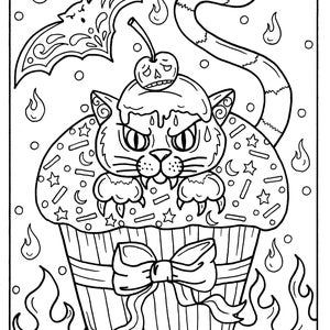 5 Pages Halloween Cupcakes to Color Instant Download, digital art, digi stamp, adult coloring, color pages, spooky, witch, coloring book image 1