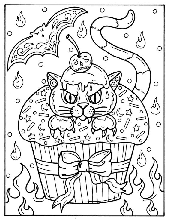 5 Pages Halloween Cupcakes to Color Instant Download Digital - Etsy
