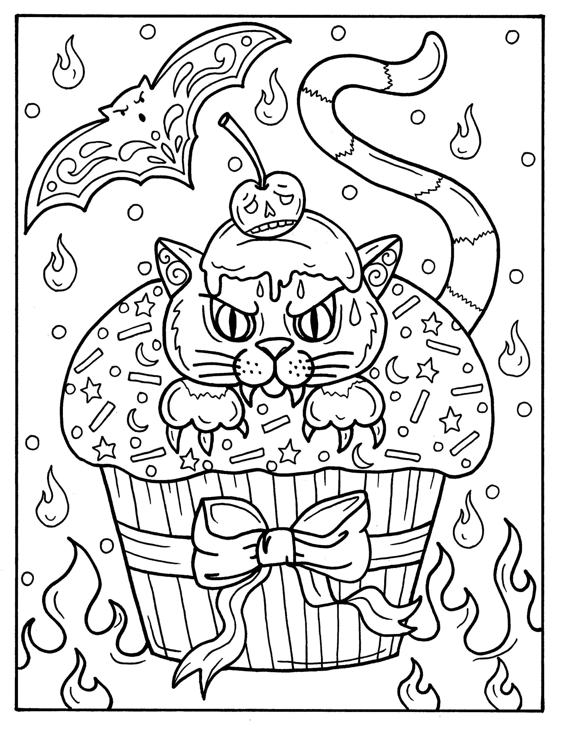 Downloadable Coloring Page Witch and Cats Halloween Fun Coloring Books  Adults/digital/digi/stamps/cat 