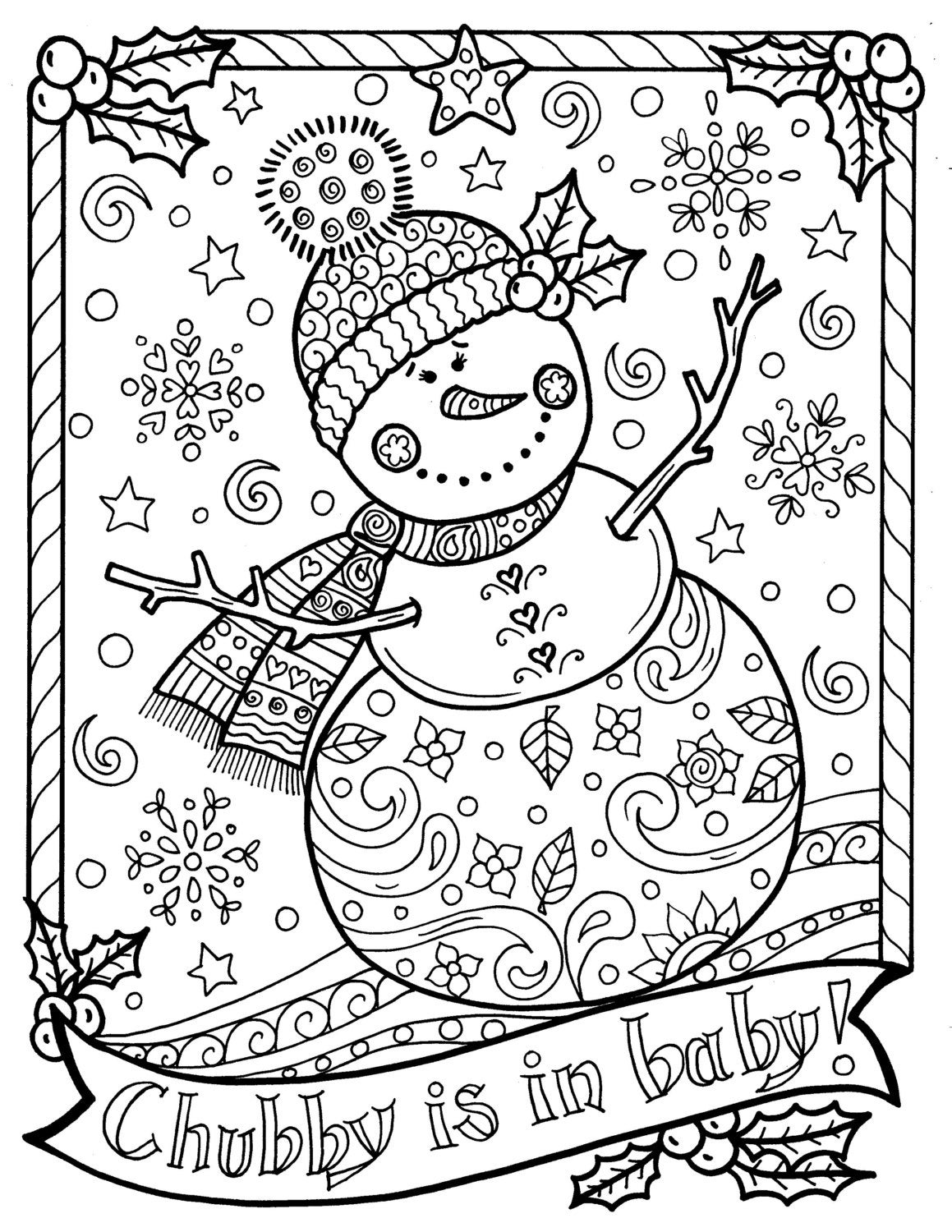 Download Snowman Coloring page Chubby Christmas Adult Color Holidays | Etsy