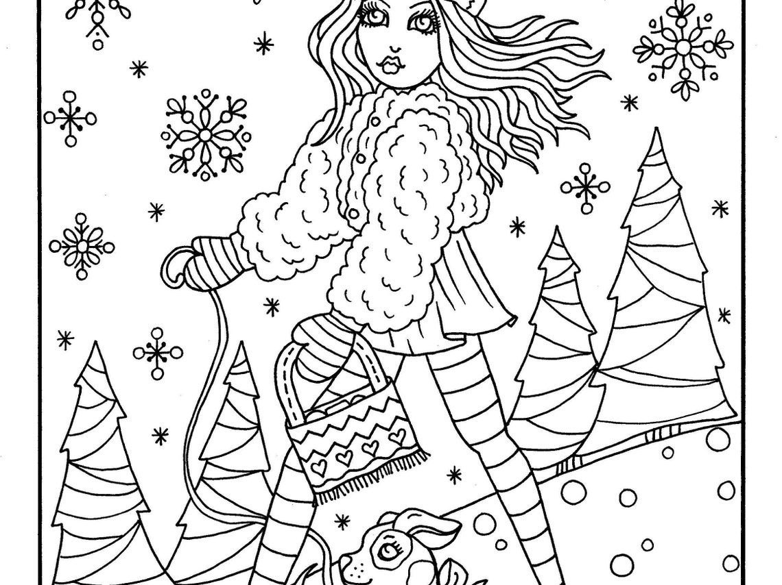 5 Christmas Girls printable Coloring pages. Holiday coloring | Etsy