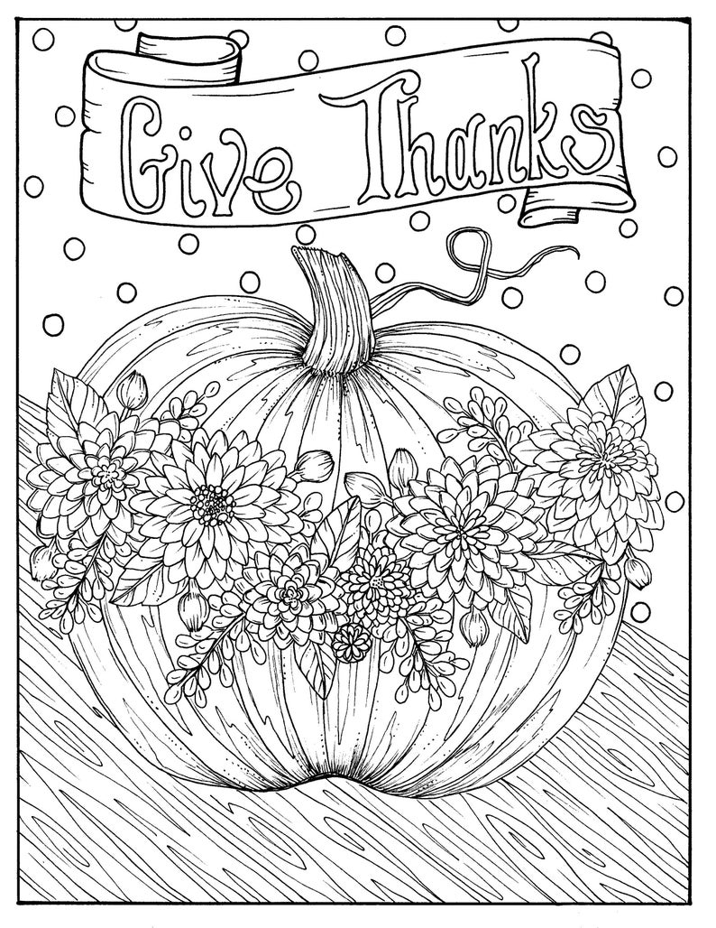 5 Pages Fabulous Fall Digital Downloads to Color Punpkins, crows, sunflowers, gourds, squirrel, thanks, autumn, image 5