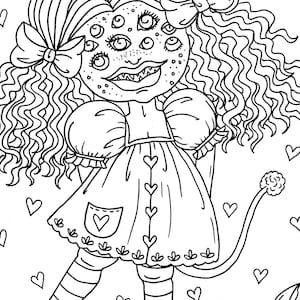Creepy but Cute Girls Coloring Book. Digital, instant download, PDF. Halloween, Pop Manga, Gothic, Monsters, Ghosts. image 5