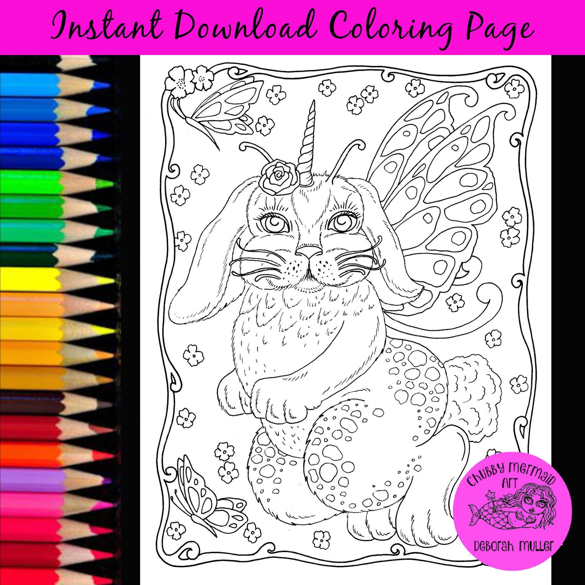 Uni-Bunny Fairy Instant download coloring page. Spring fantasy | Etsy