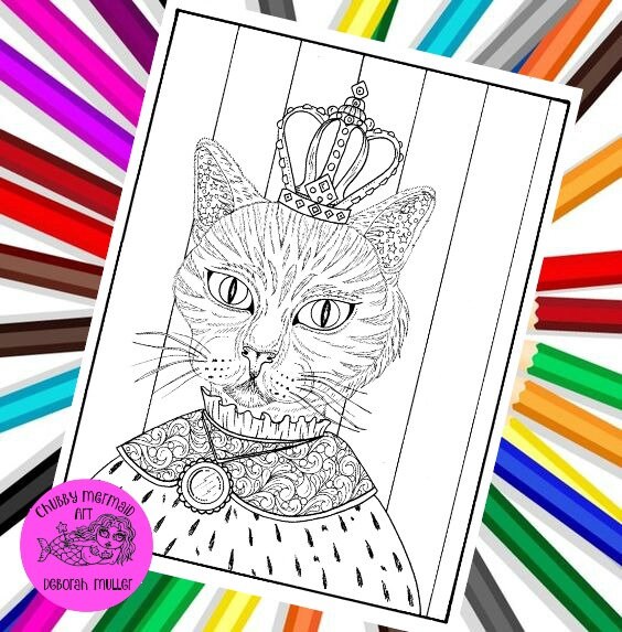 Digital Coloring Page Queen Cat Fantasy Art Instant | Etsy