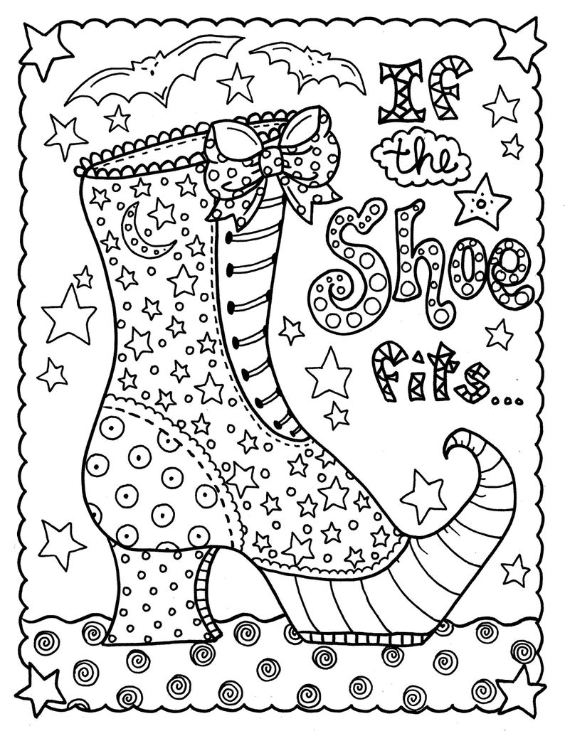 Digital download witch shoe, halloween, coloring page, instant download, digital, fun coloring, adult coloring image 1