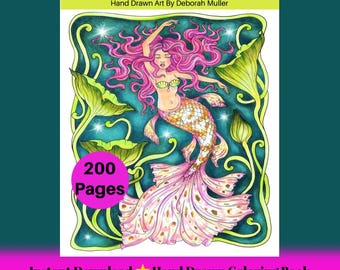 The BIG BOOK of Mermaids! 200 PDF pages of a variety of mermaids to color. Fantasy, Fun, Mermaids to print, hand drawn.