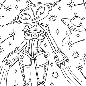 Space Girls and Aliens Digital Coloring book. Fun times in space. Out of this world space girls and aliens. image 3