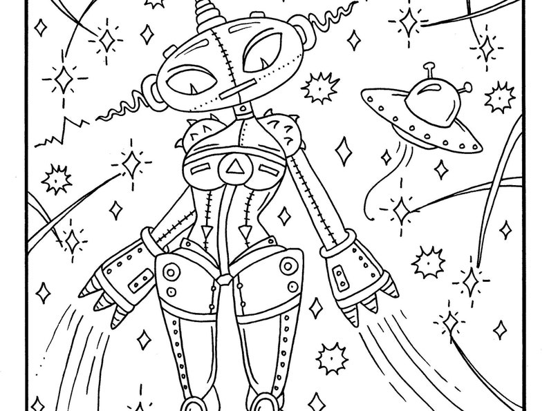 Space Girls and Aliens Digital Coloring book. Fun times in space. Out of this world space girls and aliens. image 3