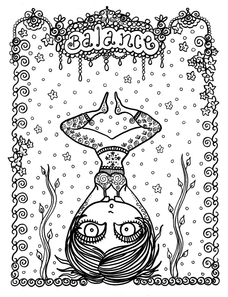 BALANCE Yoga Girl Coloring Page Adult Coloring from my Yoga Style Coloring Book/color page/zen/meditate/fun/digi stamp image 1
