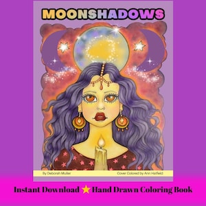 Libro da colorare Moonshadows / Donne mistiche, arte fantasy (PDF) immagine 1
