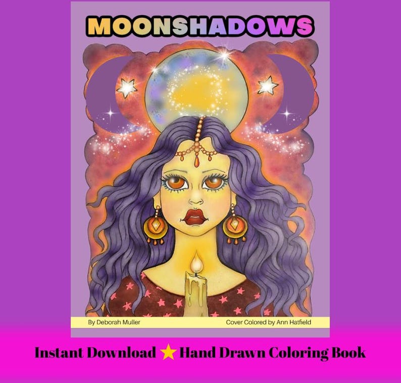 Libro da colorare Moonshadows / Donne mistiche, arte fantasy (PDF) immagine 1