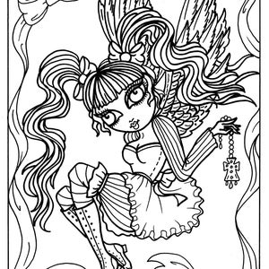 5 Pages Gothic Angels Digital Downloads Coloring Pages, Gothic, Angel, digi stamps, digi stamping, cardmaking, crafting, clip art image 3