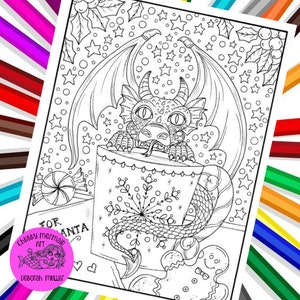 Waiting for Santa Baby Dragon Coloring page, Christmas, dragon, pdf, printable, holiday coloring fun!