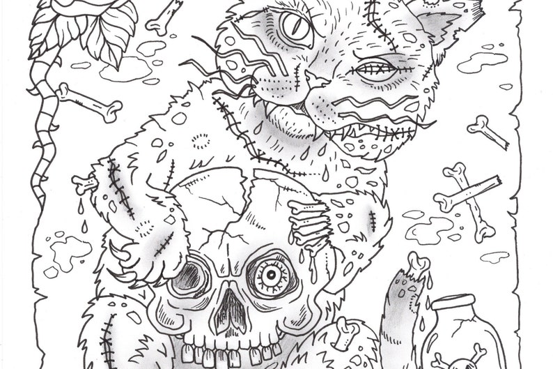 Download Zombie Cat PDF Digital coloring page. Halloween coloring ...