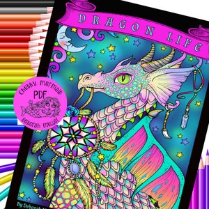 Dragon Life Coloring Book Instant Download. Fantasy coloring book for all ages.