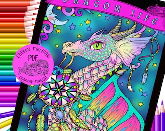Kolorowanka Dragon Life do pobrania natychmiast. Kolorowanka fantasy dla osób w każdym wieku.