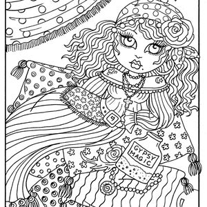 Digital Coloring Book Gypsy Dancer, Belly dancers, Gypsies, hippie, Digi, dance, Adult coloring book, Instant download image 4