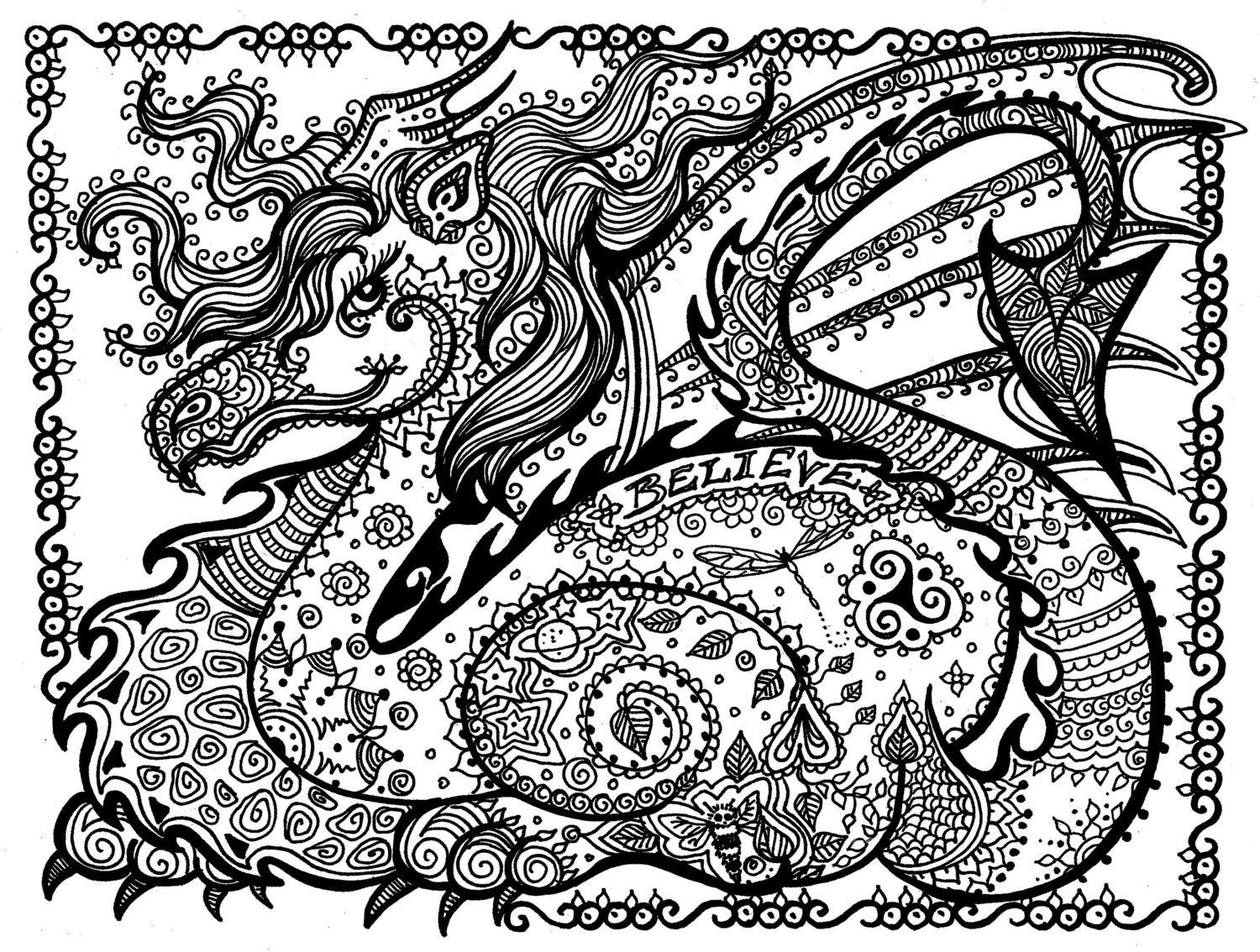Download 5 Pages Printable Coloring Fantasy Pages 5 To Color Dragon Etsy